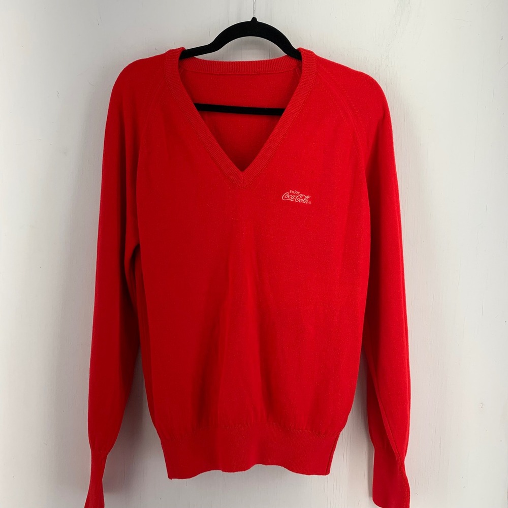 Vintage 90s Coca-Cola Americana V-Neck Sweater Golf Country Club Pullover Large